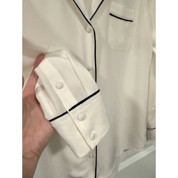 NEW! Sezane 4 Elisa Ivory Silk Blouse $190 Black Piping Pajama Top French 36 - Picture 5 of 11